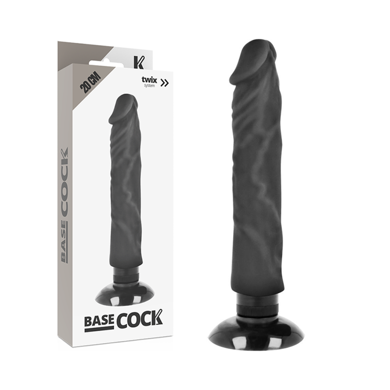 BASECOCK - VIBRATORE REALISTICO 2-1 NERO 20 CM -O- 4 CM - BASECOCK | Lingerie Harness Boutique