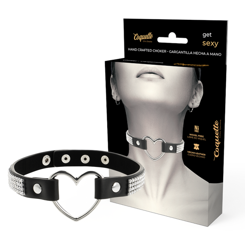 COQUETTE CHIC DESIRE - VEGAN LEATHER CHOKER WITH HEART