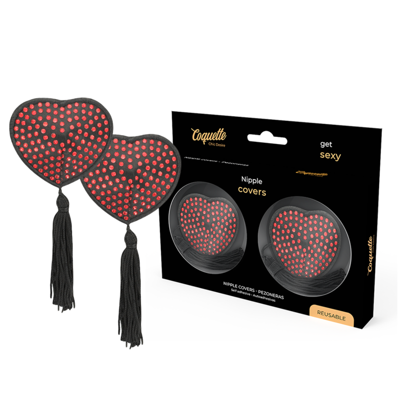 COQUETTE CHIC DESIRE - COPRI CAPEZZOLI CUORE NERO / ROSSO - COQUETTE ACCESSORIES | Lingerie Harness Boutique