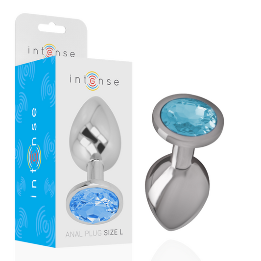 INTENSE - METAL ALUMINUM BUTT PLUG WITH BLUE CRYSTAL SIZE L