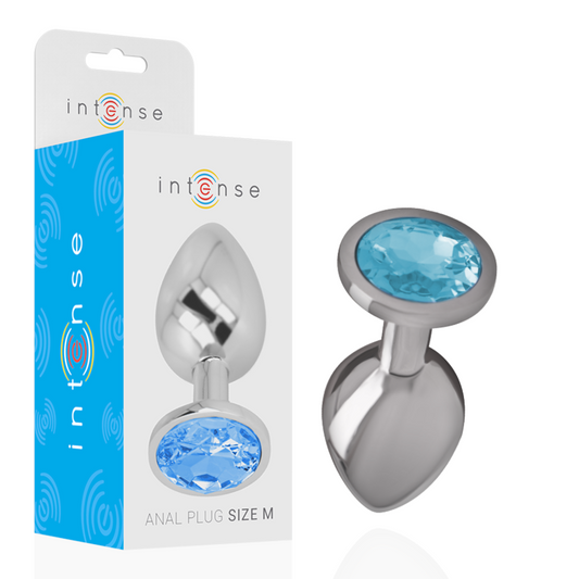 INTENSE - METAL ALUMINUM BUTT PLUG WITH BLUE GLASS SIZE M