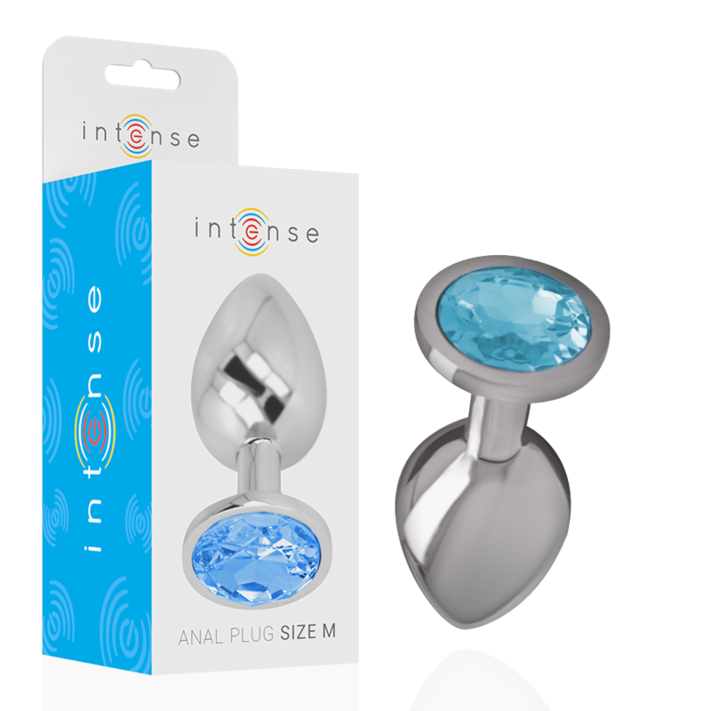 INTENSE - PLUG ANALE IN METALLO ALLUMINIO CON VETRO BLU TAGLIA M - INTENSE ANAL TOYS | Lingerie Harness Boutique