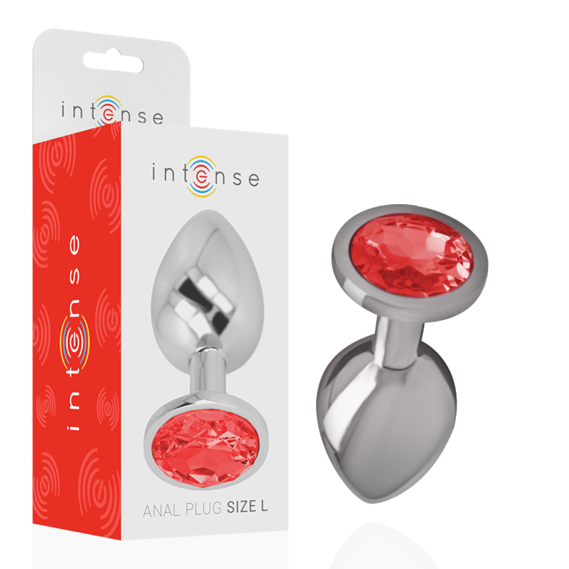 INTENSE - METAL ALUMINUM BUTT PLUG WITH RED CRYSTAL SIZE L