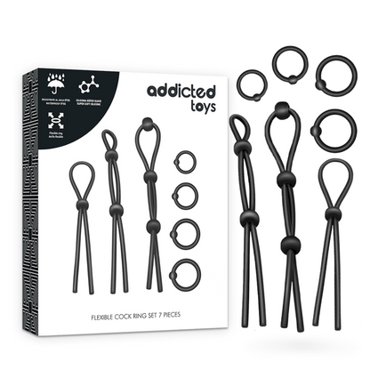 ADDICTED TOYS - SET DI ANELLI PER IL CAZZO FLESSIBILI IN SILICONE 7 PEZZI - ADDICTED TOYS | Lingerie Harness Boutique