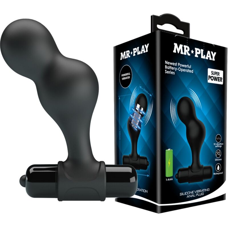 MR PLAY - PLUG ANALE VIBRATORE IN SILICONE NERO - MR PLAY | Lingerie Harness Boutique