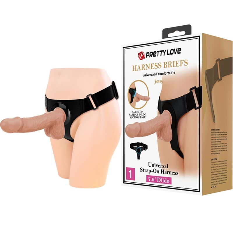 PRETTY LOVE - IMBRAGATURA SLIP UNIVERSALE CON DILDO JERRY 21.8 CM NATURALE - PRETTY LOVE | Lingerie Harness Boutique