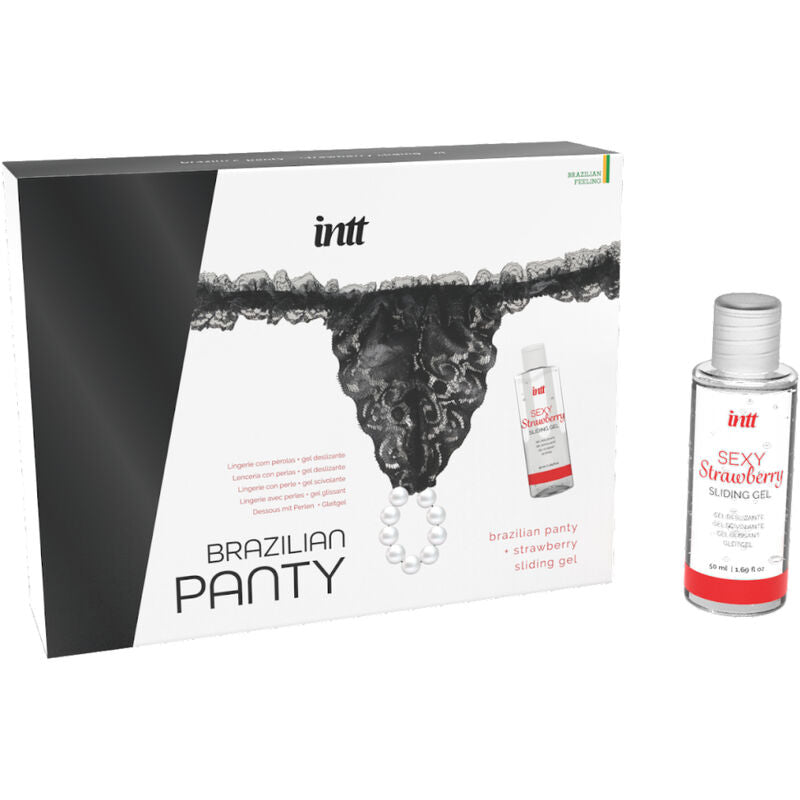 INTT RELEASES - SLIP NERO BRASILIANO CON PERLE E GEL LUBRIFICANTE 50 ML - INTT RELEASES | Lingerie Harness Boutique