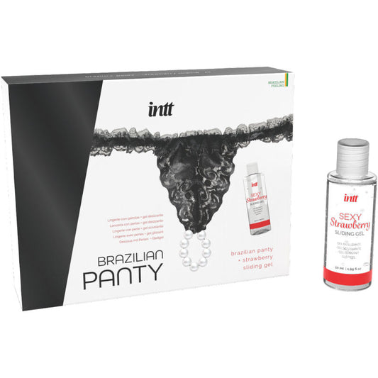 INTT RELEASES - SLIP NERO BRASILIANO CON PERLE E GEL LUBRIFICANTE 50 ML - INTT RELEASES | Lingerie Harness Boutique