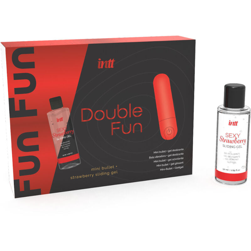 INTT RELEASES - KIT DOPPIO DIVERTIMENTO CON BULLET VIBRANTE E GEL DA MASSAGGIO ALLA FRAGOLA - INTT RELEASES | Lingerie Harness Boutique