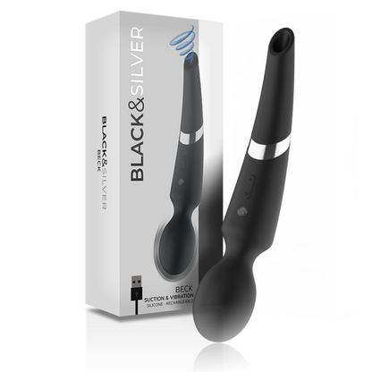 BLACK&SILVER - MASSAGGIATORE E ASPIRAZIONE IN SILICONE RICARICABILE BECK NERO - BLACK&SILVER | Lingerie Harness Boutique