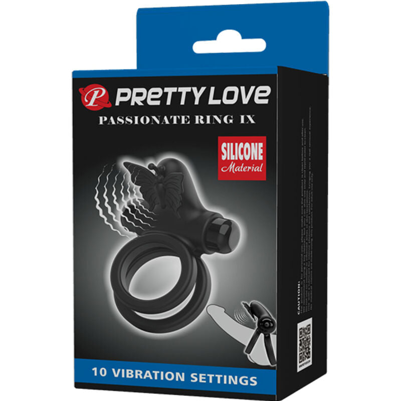 PRETTY LOVE - DOPPIO ANELLO VIBRANTE CON STIMOLATORE NERO - PRETTY LOVE MALE | Lingerie Harness Boutique