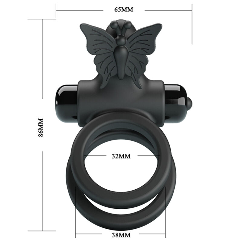 PRETTY LOVE - DOPPIO ANELLO VIBRANTE CON STIMOLATORE NERO - PRETTY LOVE MALE | Lingerie Harness Boutique