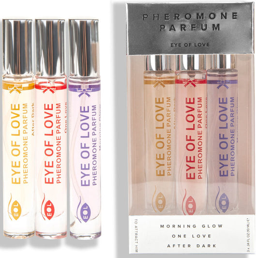 EYE OF LOVE - EOL PHR PARFUM 10 ML SET/3 - MORNING GLOW, ONE LOVE, AFTER DARK - EYE OF LOVE | Lingerie Harness Boutique