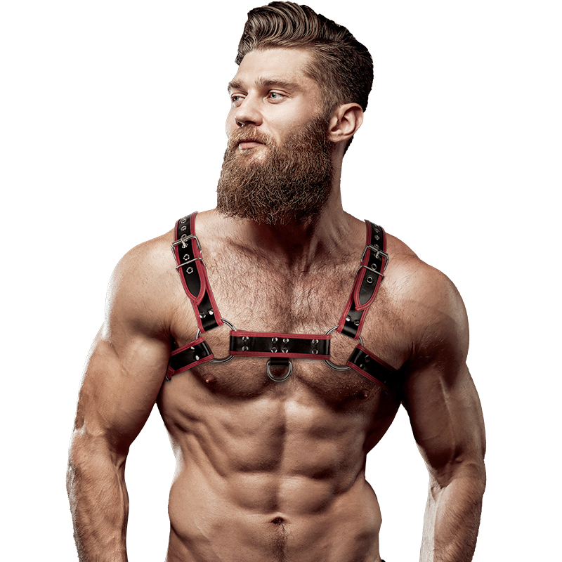 FETISH SUBMISSIVE ATTITUDE - MEN'S ECO-LEATHER HARNESS BLACK/RED