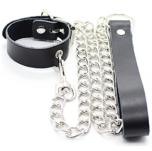 OHMAMA FETISH - COLLANA PER PENE E CINTURINO IN PELLE CON CATENA IN METALLO - OHMAMA FETISH | Lingerie Harness Boutique