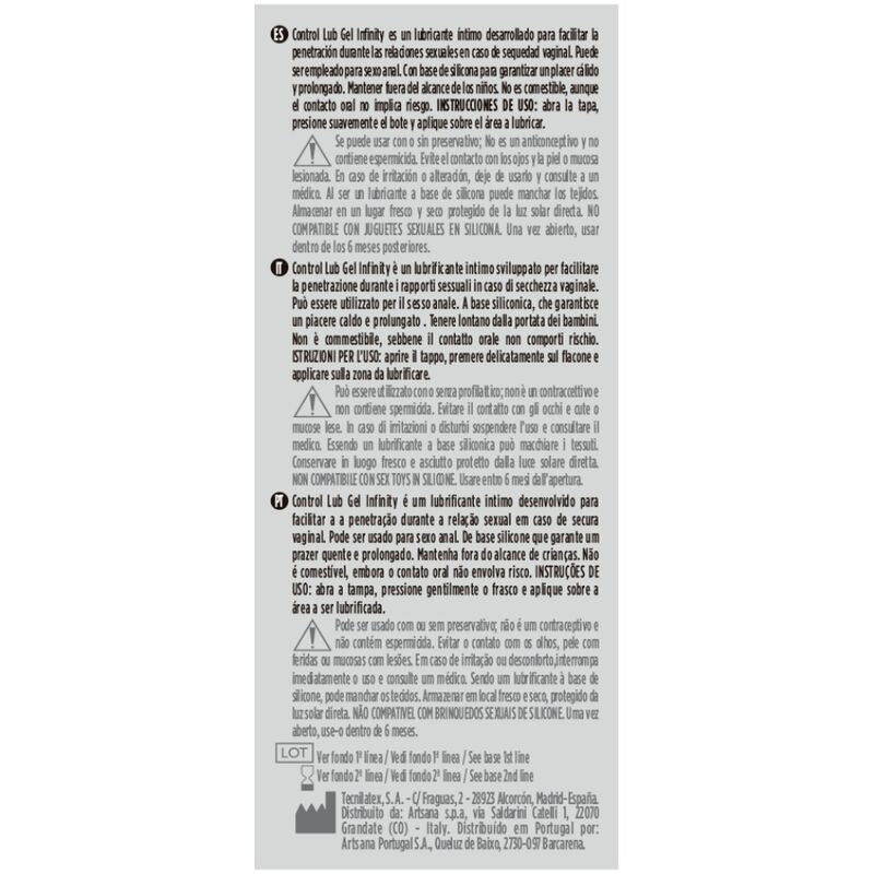 CONTROL - LUBRIFICANTE A BASE SILICONE INFINITY 75 ML - CONTROL LUBES | Lingerie Harness Boutique