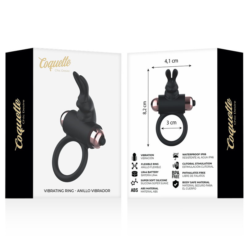 COQUETTE CHIC DESIRE - ANELLO DA CAZZO CON VIBRATORE NERO/ORO - COQUETTE TOYS | Lingerie Harness Boutique