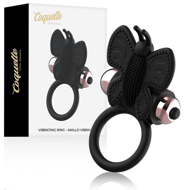 COQUETTE CHIC DESIRE - ANELLO CAZZO FARFALLA CON VIBRATORE NERO/ORO - COQUETTE TOYS | Lingerie Harness Boutique