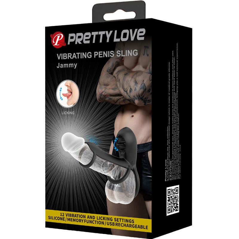 PRETTY LOVE - JAMMY PENIS SHEATH 12 VIBRATIONS WITH RECHARGEABLE SILICONE TONGUE