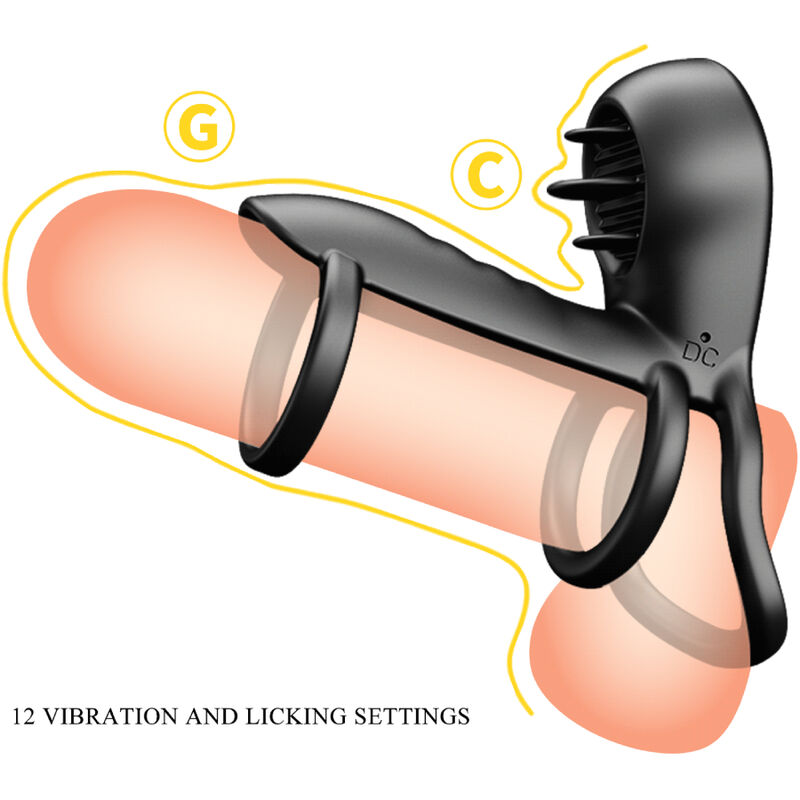 PRETTY LOVE - JAMMY PENIS SHEATH 12 VIBRATIONS WITH RECHARGEABLE SILICONE TONGUE