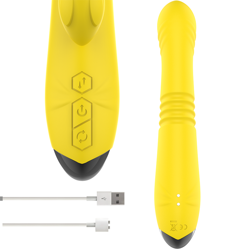 INTENSE - VIBRATORE MULTIFUNZIONE TOKY UP & DOWN CON STIMOLATORE CLITORALE GIALLO - INTENSE FUN | Lingerie Harness Boutique