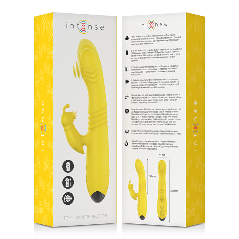 INTENSE - VIBRATORE MULTIFUNZIONE TOKY UP & DOWN CON STIMOLATORE CLITORALE GIALLO - INTENSE FUN | Lingerie Harness Boutique