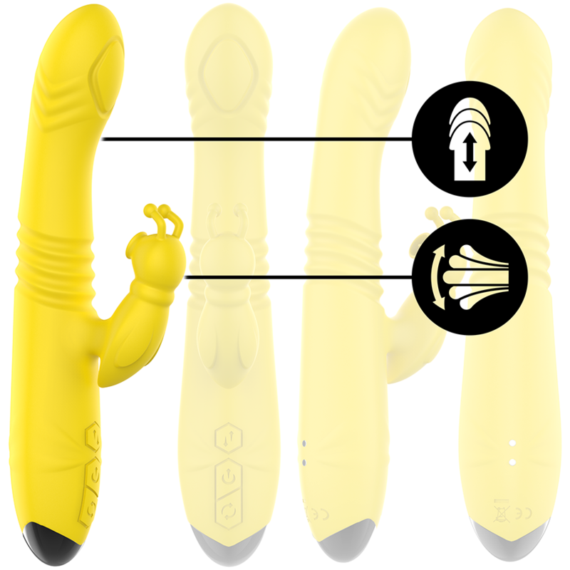 INTENSE - VIBRATORE MULTIFUNZIONE TOKY UP & DOWN CON STIMOLATORE CLITORALE GIALLO - INTENSE FUN | Lingerie Harness Boutique