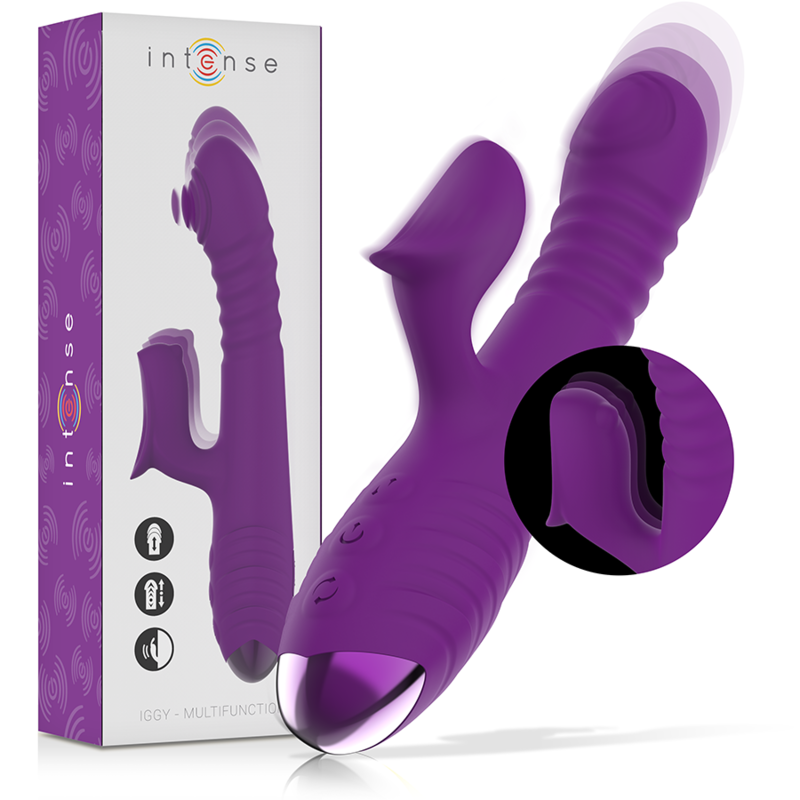 INTENSE - VIBRATORE MULTIFUNZIONE RICARICABILE IGGY UP & DOWN CON STIMOLATORE CLITORALE VIOLA - INTENSE FUN | Lingerie Harness Boutique