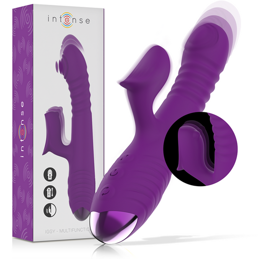 INTENSE - VIBRATORE MULTIFUNZIONE RICARICABILE IGGY UP & DOWN CON STIMOLATORE CLITORALE VIOLA - INTENSE FUN | Lingerie Harness Boutique