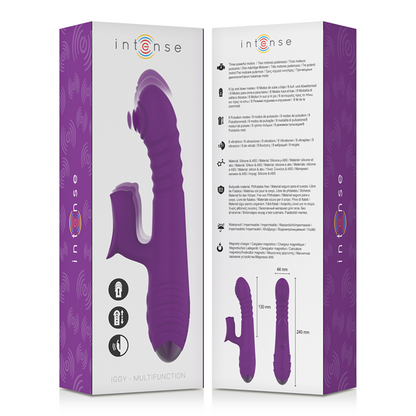 INTENSE - VIBRATORE MULTIFUNZIONE RICARICABILE IGGY UP & DOWN CON STIMOLATORE CLITORALE VIOLA - INTENSE FUN | Lingerie Harness Boutique