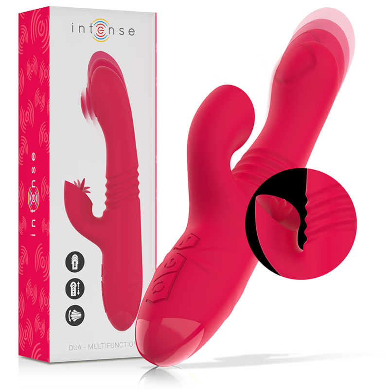 INTENSE - VIBRATORE MULTIFUNZIONE RICARICABILE UP & DOWN DUA CON LINGUA ROSSA - INTENSE FUN | Lingerie Harness Boutique