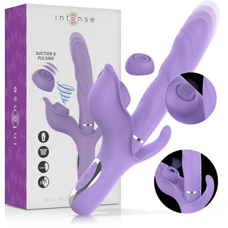 INTENSE - BILLIE VIBRATORE MULTIFUNZIONALE RICARICABILE A SUCCHIO CON PULSANTE VIOLA - INTENSE FUN | Lingerie Harness Boutique
