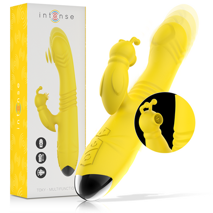 INTENSE - VIBRATORE MULTIFUNZIONE TOKY UP & DOWN CON STIMOLATORE CLITORALE GIALLO - INTENSE FUN | Lingerie Harness Boutique