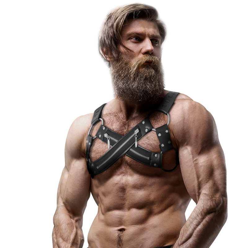 FETISH SUBMISSIVE ATTITUDE - IMBRACATURA BULLDOG IN NEOPRENE REGOLABILE CON CERNIERE PER UOMINI - FETISH SUBMISSIVE ATTITUDE | Lingerie Harness Boutique