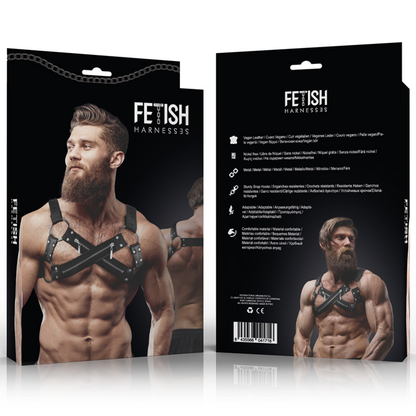 FETISH SUBMISSIVE ATTITUDE - ADJUSTABLE NEOPRENE ZIPPERED CROSS CHEST BULLDOG HARNESS FOR MEN