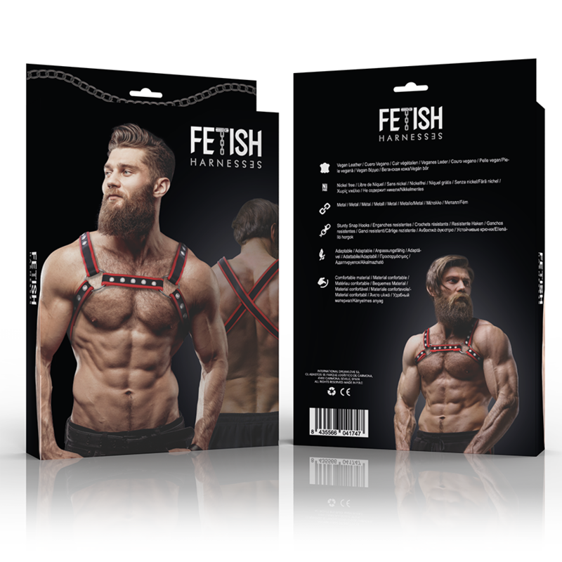 FETISH SUBMISSIVE ATTITUDINE - IMBRACATURA PER BULLDOG IN ECOPELLE DA UOMO NERA/ROSSA - FETISH SUBMISSIVE ATTITUDE | Lingerie Harness Boutique