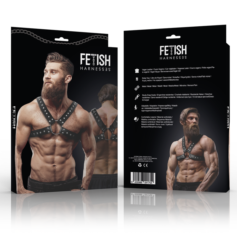 FETISH SUBMISSIVE ATTITUDE - MEN'S ECO-LEATHER CROSSED HARNESS WITH STUDS