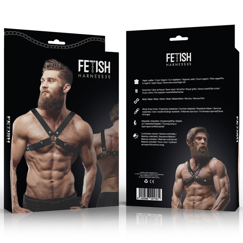 FETISH SUBMISSIVE ATTITUDE - IMBRACATURA REGOLABILE IN ECOPELLE PER UOMO CON INCROCIO PER BULLDOG - FETISH SUBMISSIVE ATTITUDE | Lingerie Harness Boutique