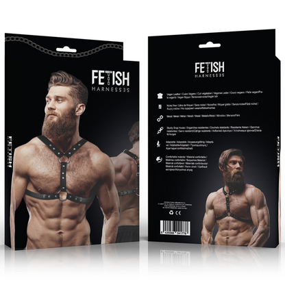 FETISH SUBMISSIVE ATTITUDINE - IMBRACATURA PER IL PETTO IN ECOPELLE CON DOPPIO SUPPORTO E BORCHIE PER UOMO - FETISH SUBMISSIVE ATTITUDE | Lingerie Harness Boutique