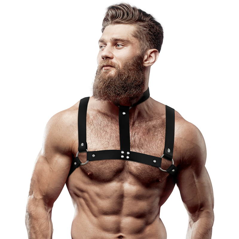 FETISH SUBMISSIVE ATTITUDINE - IMBRACATURA REGOLABILE IN ECOPELLE CON COLLANA PER UOMO - FETISH SUBMISSIVE ATTITUDE | Lingerie Harness Boutique