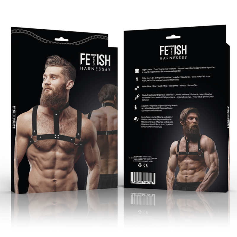 FETISH SUBMISSIVE ATTITUDINE - IMBRACATURA REGOLABILE IN ECOPELLE CON COLLANA PER UOMO - FETISH SUBMISSIVE ATTITUDE | Lingerie Harness Boutique