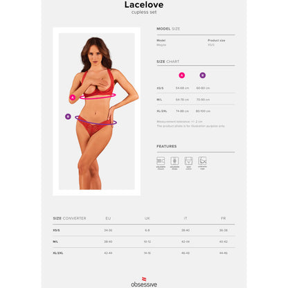 OBSESSIVE - LACELOVE TWO PIECE CUPLESS RED SET XS/S