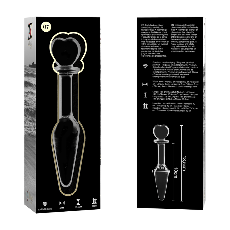 NEBULA SERIES BY IBIZA - MODELLO 7 PLUG ANALE VETRO BOROSILICATO TRASPARENTE 13.5 CM -O- 3 CM - NEBULA SERIES BY IBIZA | Lingerie Harness Boutique
