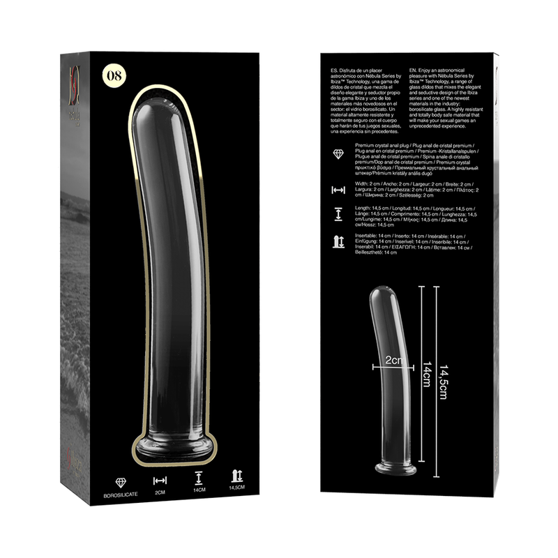 NEBULA SERIES BY IBIZA - MODELLO 8 DILDO IN VETRO BOROSILICATO TRASPARENTE 14.5 CM -O- 2 CM - NEBULA SERIES BY IBIZA | Lingerie Harness Boutique