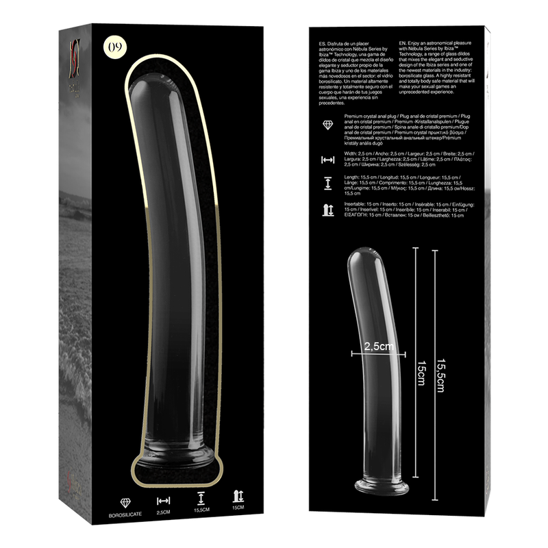 NEBULA SERIES BY IBIZA - MODELLO 9 DILDO IN VETRO BOROSILICATO TRASPARENTE 15.5 CM -O- 2.5 CM - NEBULA SERIES BY IBIZA | Lingerie Harness Boutique
