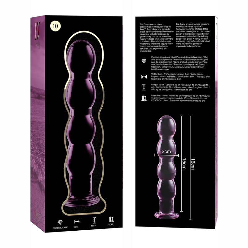 NEBULA SERIES BY IBIZA - MODELLO 10 DILDO IN VETRO BOROSILICATO TRASPARENTE 16.5 CM -O- 3.5 CM - NEBULA SERIES BY IBIZA | Lingerie Harness Boutique