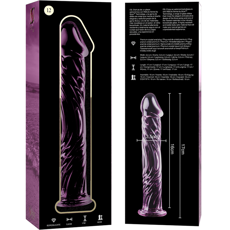 NEBULA SERIES BY IBIZA - MODELLO 12 DILDO IN VETRO BOROSILICATO TRASPARENTE 17 CM -O- 3.5 CM - NEBULA SERIES BY IBIZA | Lingerie Harness Boutique
