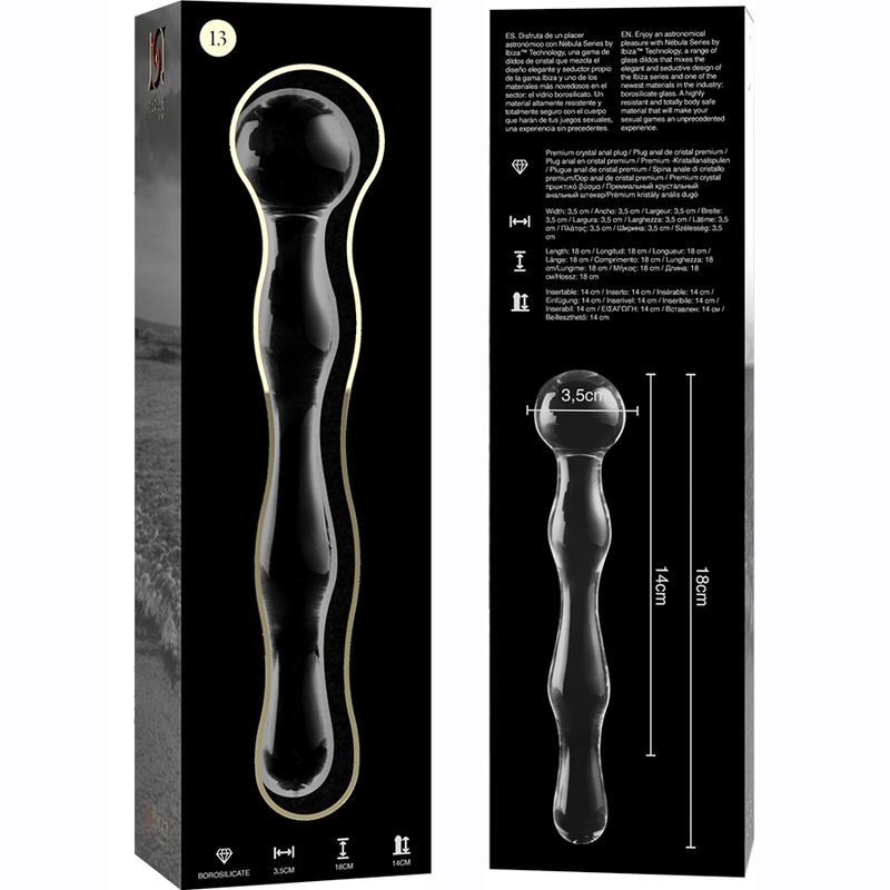 NEBULA SERIES BY IBIZA - MODELLO 13 DILDO IN VETRO BOROSILICATO TRASPARENTE 18 CM -O- 3.5 CM - NEBULA SERIES BY IBIZA | Lingerie Harness Boutique