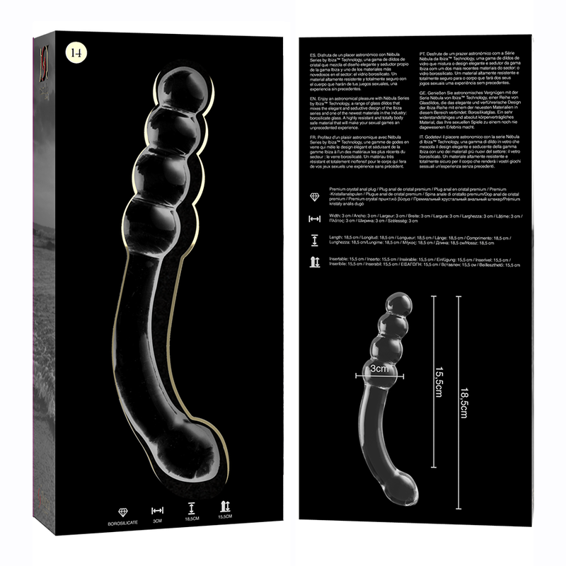 NEBULA SERIES BY IBIZA - MODELLO 14 DILDO IN VETRO BOROSILICATO TRASPARENTE 18.5 CM -O- 3 CM - NEBULA SERIES BY IBIZA | Lingerie Harness Boutique