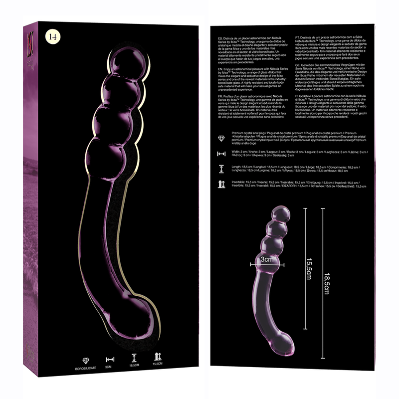 NEBULA SERIES BY IBIZA - MODELLO 14 DILDO IN VETRO BOROSILICATO TRASPARENTE 18.5 CM -O- 3 CM - NEBULA SERIES BY IBIZA | Lingerie Harness Boutique